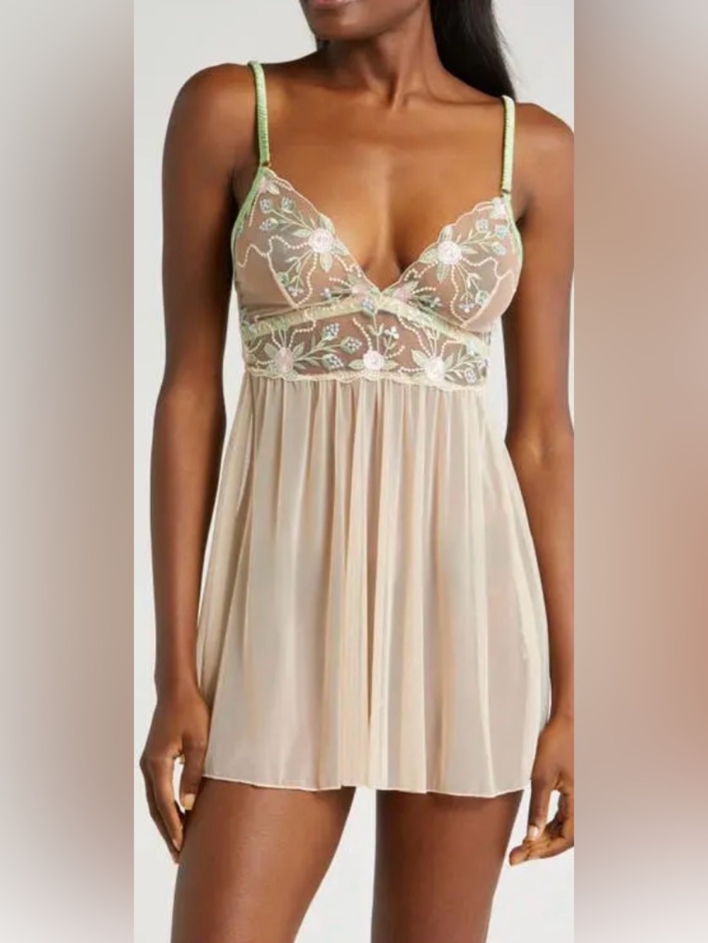 KILO BRAVA womens med Floral Embroidered Sheer Baby Doll Chemise adjustablestrap